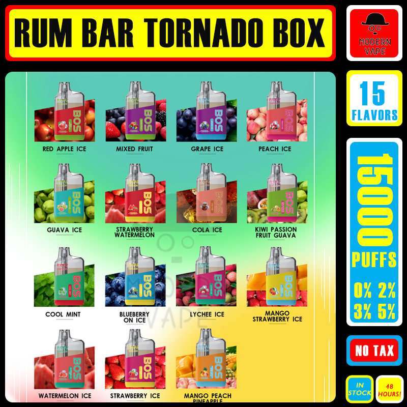 QST RUM BAR Tornado box 15000 Puffs Original Vape Pen 16 saveurs E- cigarette vape Mesh Coil RGB Light clignotant marché européen en stock