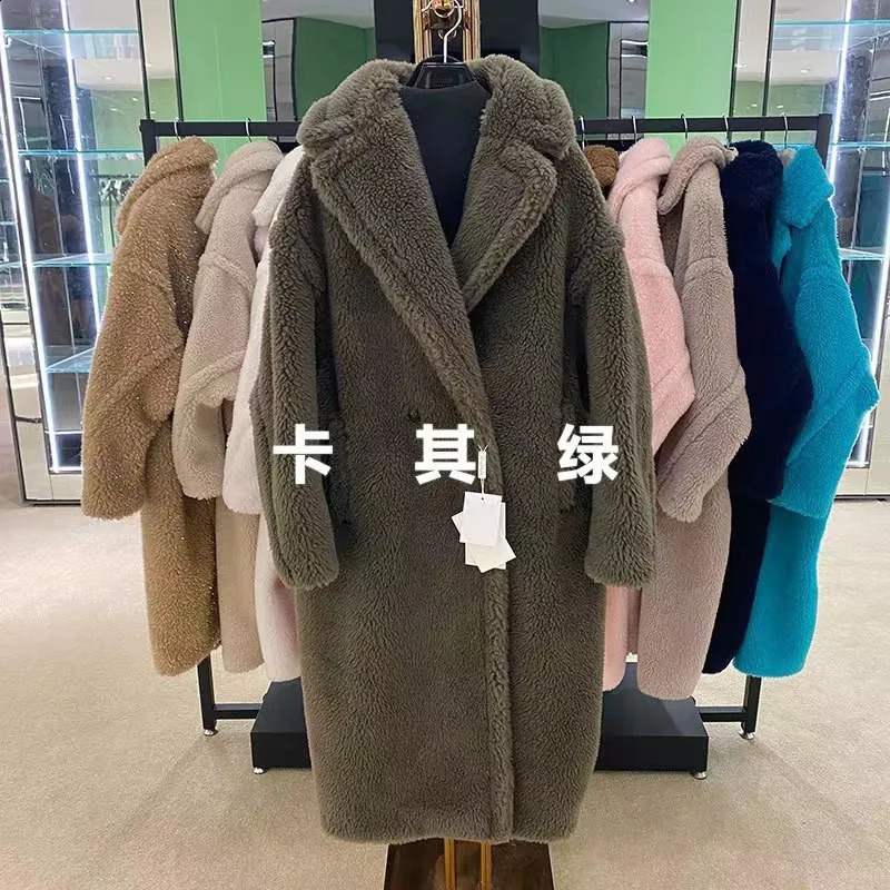 Women's Fur Faux 2023 fur coat women's suit collar medium long granular velvet teddy bear camel highgrade longsleeved ladies 231109