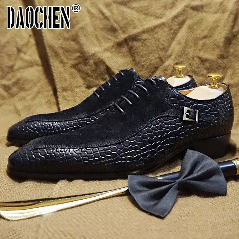 Chaussures habillées Luxe Hommes Oxford Lacets Split Toe Café Noir Formel Daim Patchwork Impressions Cuir 231110