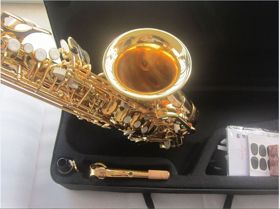 Professionelles Altsaxophon A-992 Eb-Saxophon Musikinstrumente Messingkörper Goldlackoberfläche mit Koffermundstück