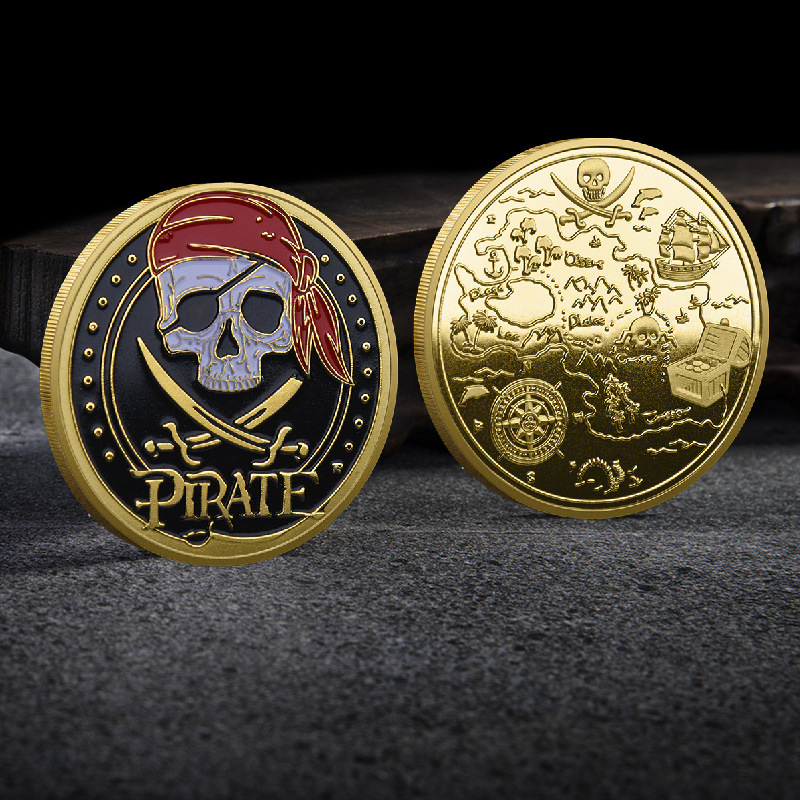 Arts and Crafts Gold and silver plated roasted pirate coin badge