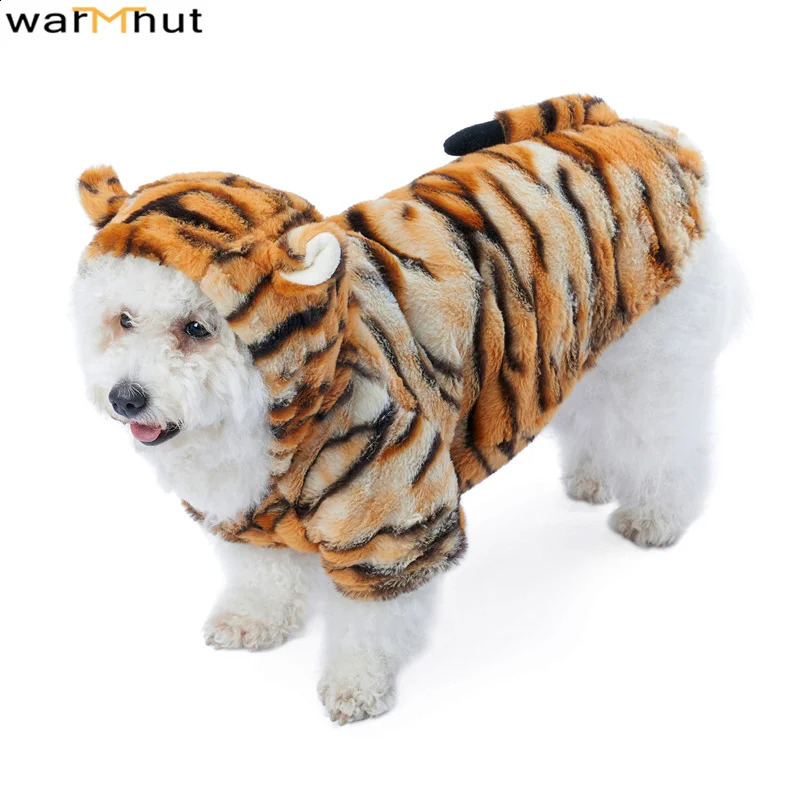 Vestuário para cães WarmHut Engraçado Cão Tigre Trajes Pet Halloween Natal Cosplay Vestido Animais de Estimação Cat Costume Animal Fleece Hoodie Roupas Quentes Roupas 231110