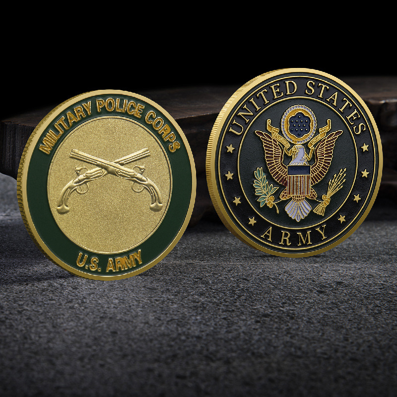 Arts and Crafts Double gun corps Challenge Coin Badge en métal peint en relief American Eagle