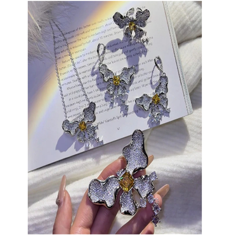 Schmetterling Diamant Schmuck Sets 925 Sterling Silber Eheringe Ohrringe Halskette für Frauen Männer Party Engagement Schmuck Geschenk