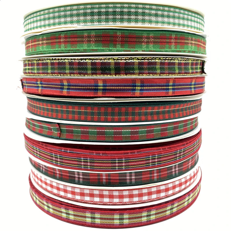 Gift Wrap 5yardslot 10mm Plaid Ribbon Chilet Decor Ribbon för handgjorda design Juldekoration DIY Presentförpackning 231110