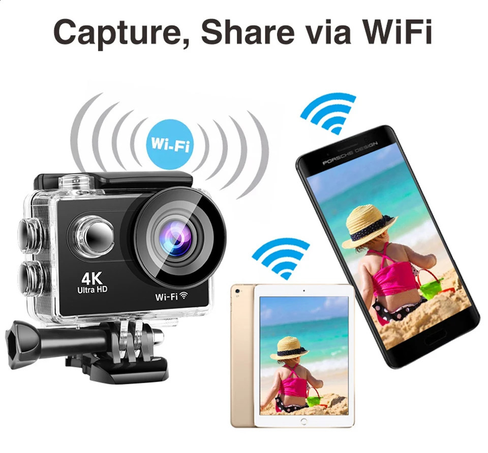 Caméras vidéo d'action sportive 4K 60 FPS WiFi Action Camera Ultra HD étanche sous-marine EIS Anti-shake Sports Cam enregistrement vidéo pour la plongée en plein air à vélo 231109