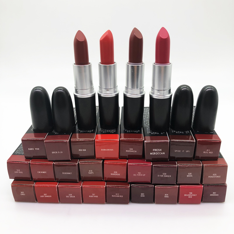 Top Retro Matte Lipstick Aluminum Tube Frost Sexy Lipsticks Rouge a Levres 3g Ruby Woo Russian Red Lips Cosmetics