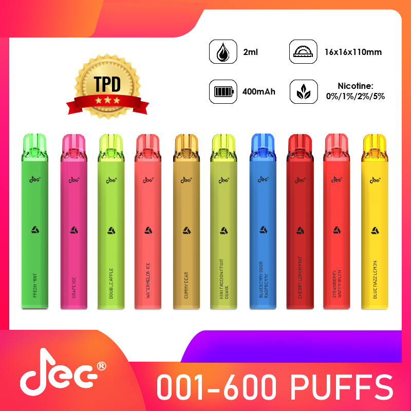 New disposable e cigarette jec Vape disposable With 2ML 600Puffs 10Fruit Flavors In Hot Selling Original 600 Disposable vape POD Equipment puff 800 Vapes 500