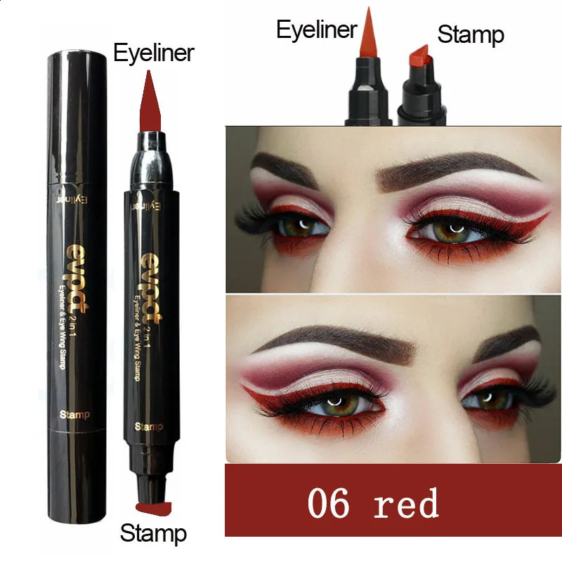 Eye Shadow/Liner Combination 2 In1 Liquid Glitter Eyeliner Stamp Thin Seal Makeup Black Red Green Fast Dry Eye Liner Pencil Blue Brown Smoky Eyes 231109