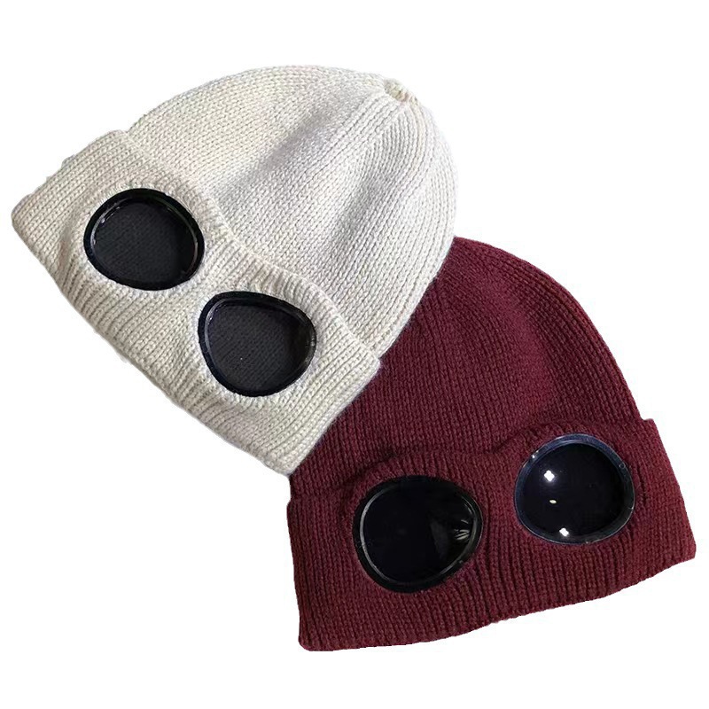 óculos gorros chapéus de grife para homens e mulheres gorro de lã de malha duas lentes óculos de malha chapéus novo designer de luxo chapéus de inverno esqui cor sólida