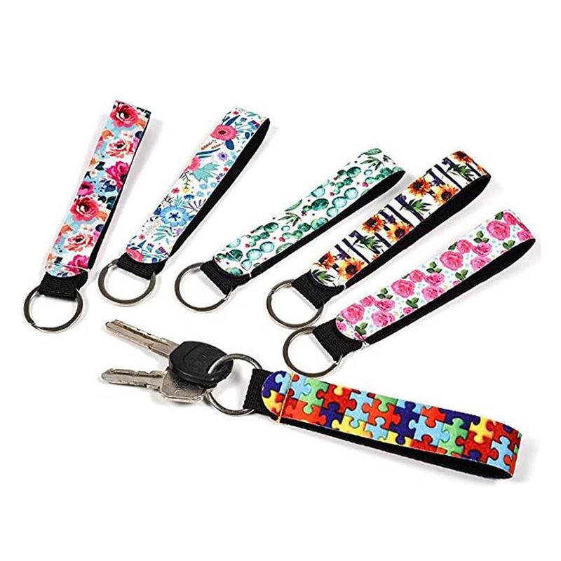 Neoprene Wristlet Keychains Lanyard Party 호의 패션 패션 긴 인쇄 키 체인 장식 펜던트 소녀