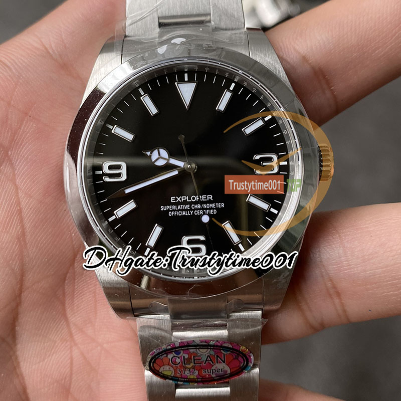 Temiz CF 39mm 214270 VR3132 Otomatik Erkekler İzle Parlak çerçeveli çerçeve siyah kadran sopa işaretleri SS 904L Oystersteel Bilezik Süper Edition Trusty001WristyWatches