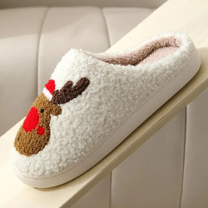 Slippers Christmas Elk Cotton Slippers For Men Women Lovely Cartoon Home Non-Slip Resistant Couples Indoor Bedroom Plush Cotton Shoes 231109