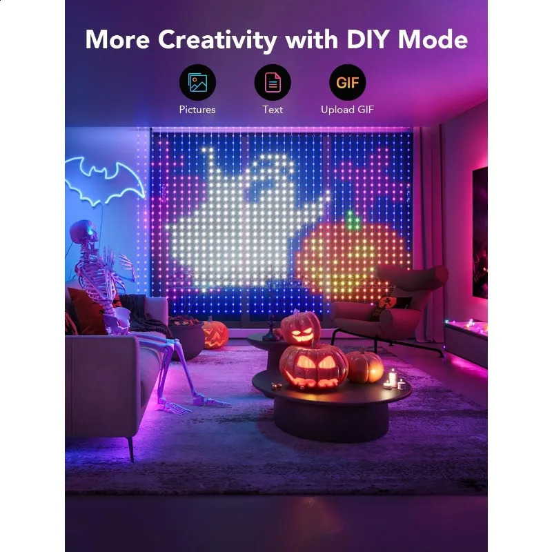 Inne imprezy imprezowe zapasy govee kurtynowe światła Wi -Fi Smart Halloween LED Kolor Zmiana świątecznego dynamicznego sznurek DIY 231109