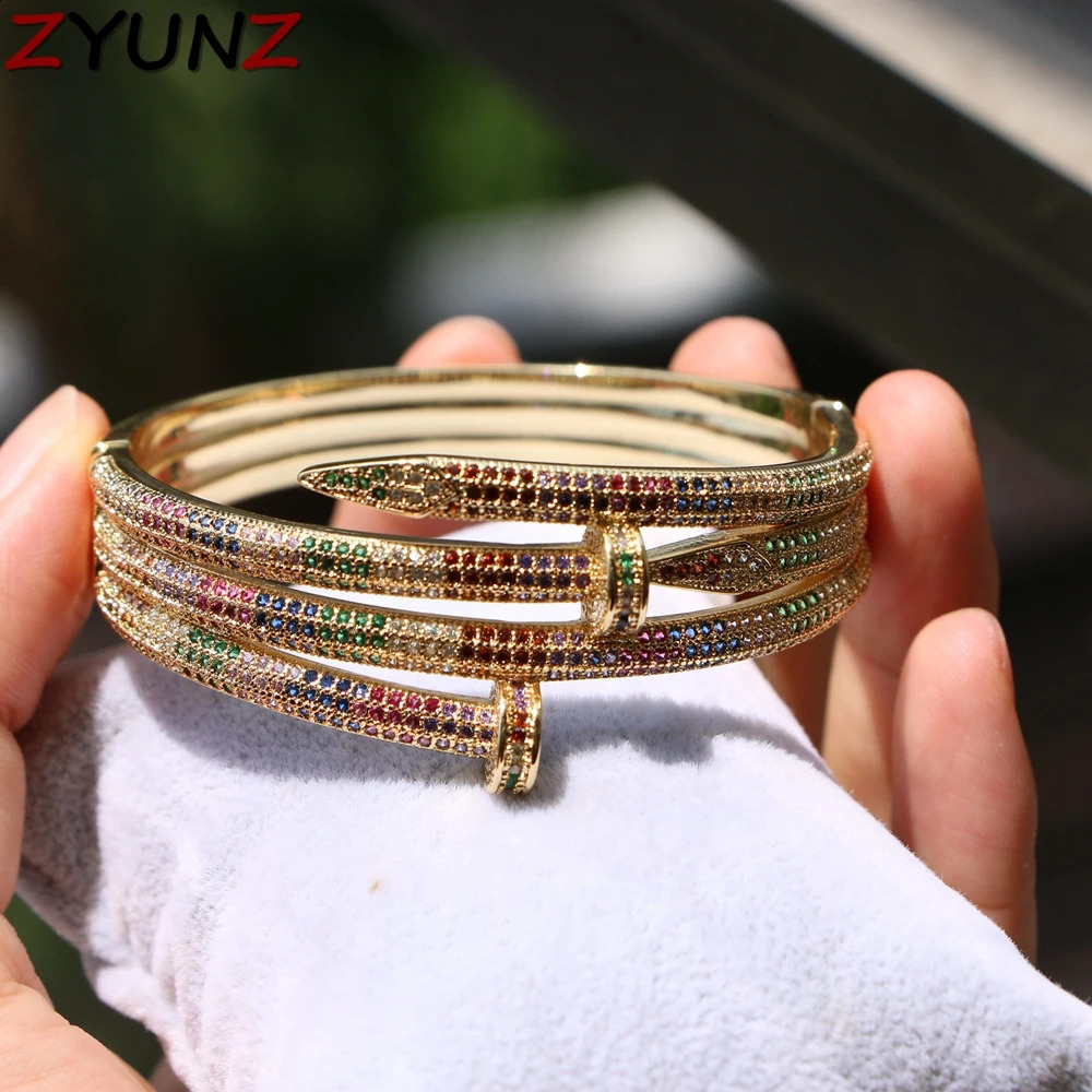 Bangle 3 STKS Trendy Luxe Stapelbare Bangle Voor Vrouwen Bruiloft Volledige AAA Kubieke Zirkoon Kristal CZ Regenboog Armband Partij Sieraden 231109