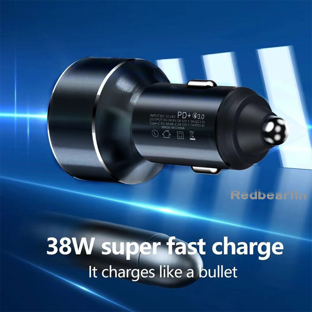 SUPER Snabb snabb laddning 38W Dual Ports USB C Car Charger Metal Eloy LED Display QC3.0 Fordonsbil Chargers Power Adapter för iPhone 11 12 13 14 15 Samsung HTC GPS PC