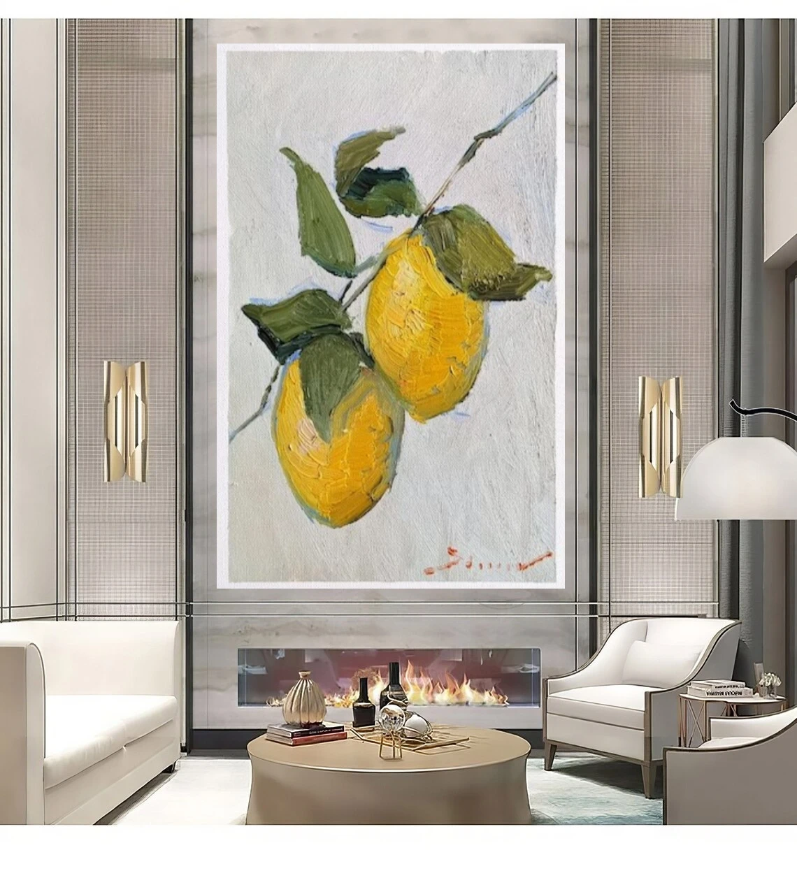 Still Life Modern Art, Lemon Tree Oil Painting for Kitchen,Dinning Room,Fruit Wall Art Painting on Canvas,Hand Painted Artwork