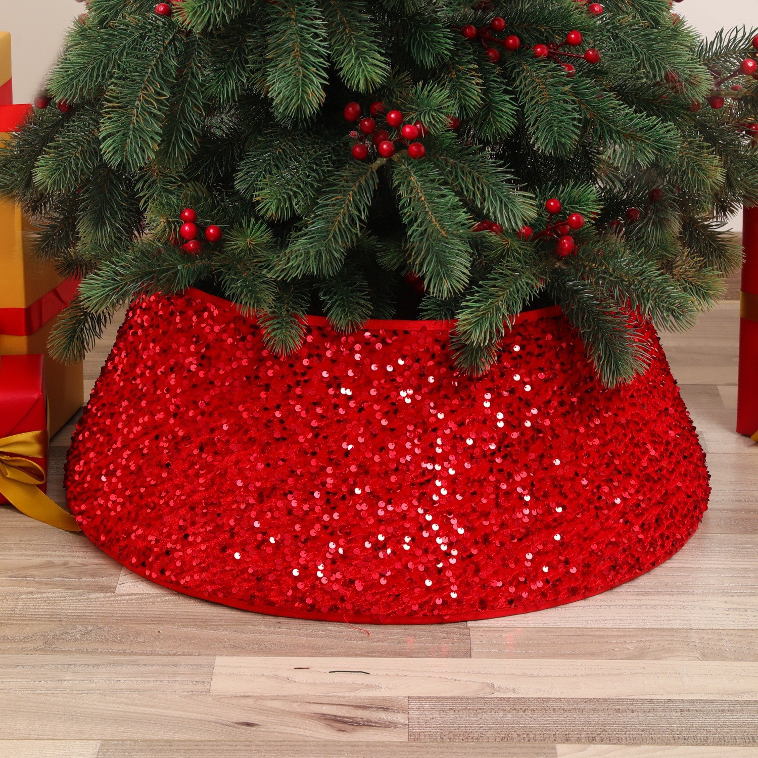 Décoration d'arbre de noël à paillettes, ornements de Base d'arbre de noël, hexagone et dodécagone, circonférence de l'arbre