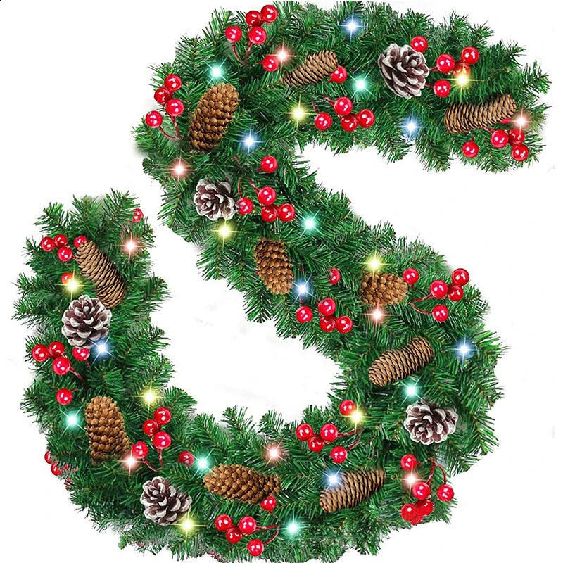 Dekorative Blumenkränze, 27 m, Weihnachts-LED-Rattan-Girlande, grün, künstlicher Weihnachtsbaum, Banner, Dekorationskranz 231109