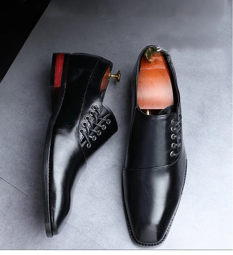 Модельные туфли Мужская повседневная деловая обувь Кожа из микрофибры с квадратным носком на шнуровке Мужские модельные туфли на плоской подошве Мужские модные оксфорды для свадебной вечеринки 231110
