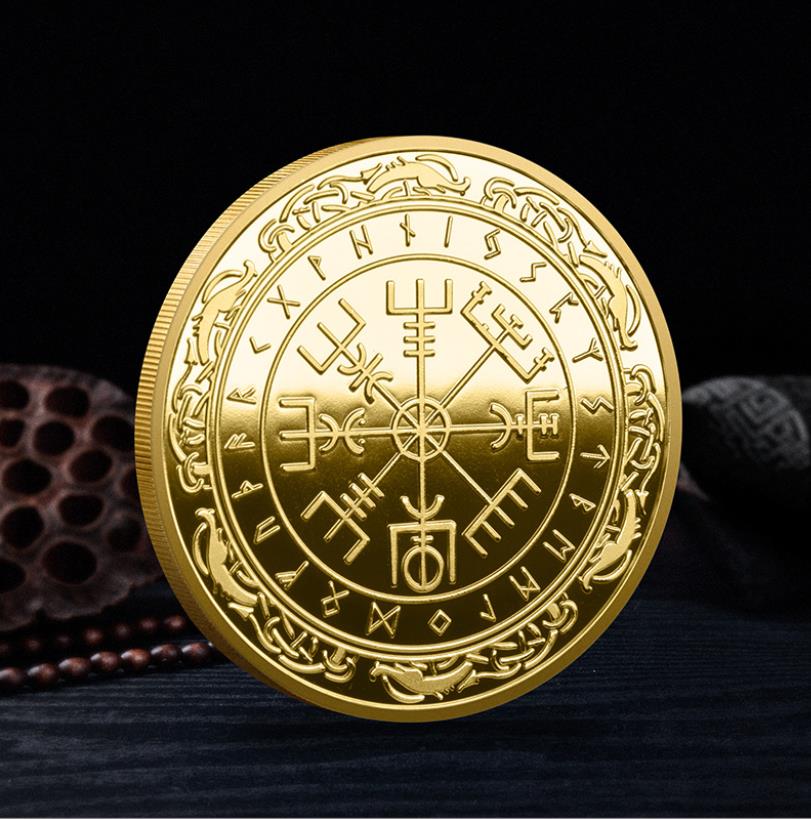 Arts and Crafts Nordic Viking Lunavin Odin Logo Compass moneda conmemorativa