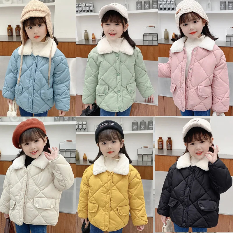 Manteau d'hiver pour enfants, vestes chaudes en coton, manteaux à col en fourrure de lapin, veste courte matelassée pour enfants, vêtements d'extérieur pour filles et garçons 231108