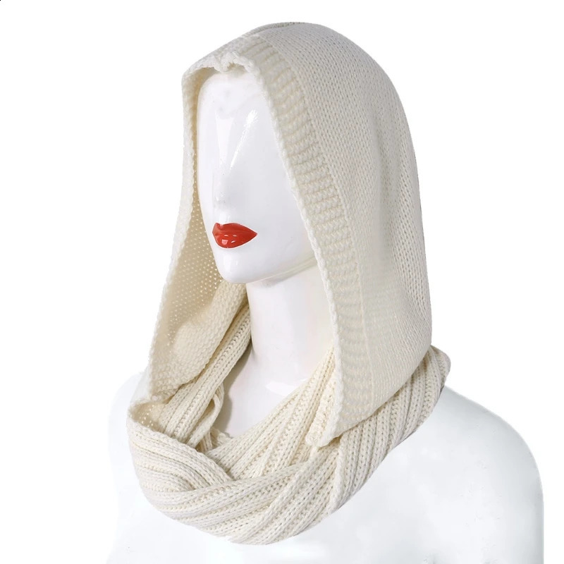 ベレー帽の女性冬のかぎ針編みのニット屋外風力暖かい長いショールラップソリッドカラーイヤーフラップハットネック暖かい231108