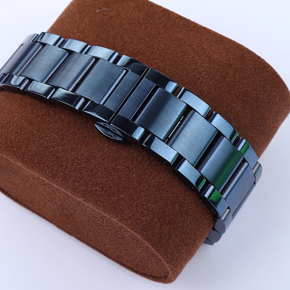 Titta på band blå rostfritt stål klockband strap metall armband rem 18mm 19mm 20mm 21mm 22mm rak ände för män kvinnor mode se 231108