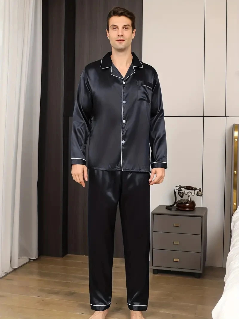 Pigiama da uomo da uomo Pigiama da uomo in raso di seta camicia da uomo a maniche lunghe Pijama moda maschile morbido pigiama da notte invernale di grandi dimensioni 231109