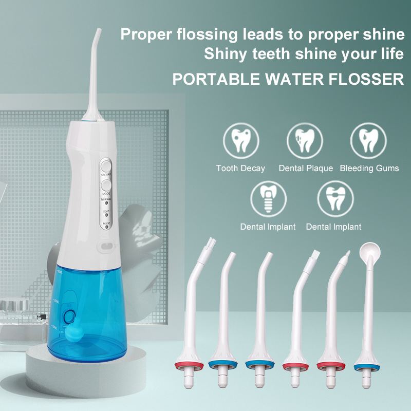 NOVO FLOSSOR DE ÁGUA DIY ATUALIZADO 4 MODOS MODOS INFERIORES DE DENTES DE DENTAL PORTÁVEL ELENTÁVEL IRRIGADOR 300ml com 5 pontas de jato