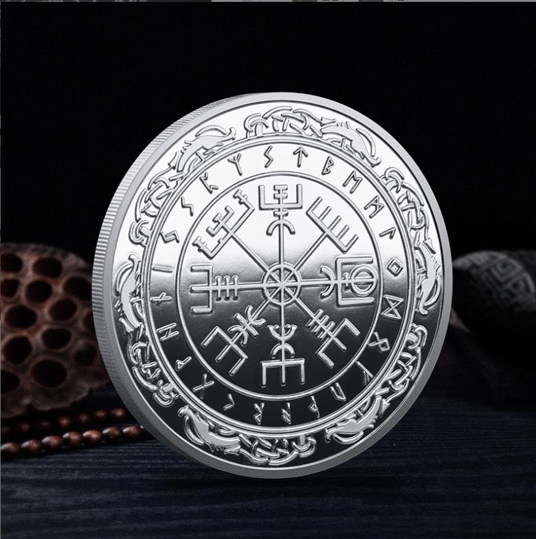 Arts and Crafts Nordic Viking Lunavin Odin Logo Compass moneda conmemorativa