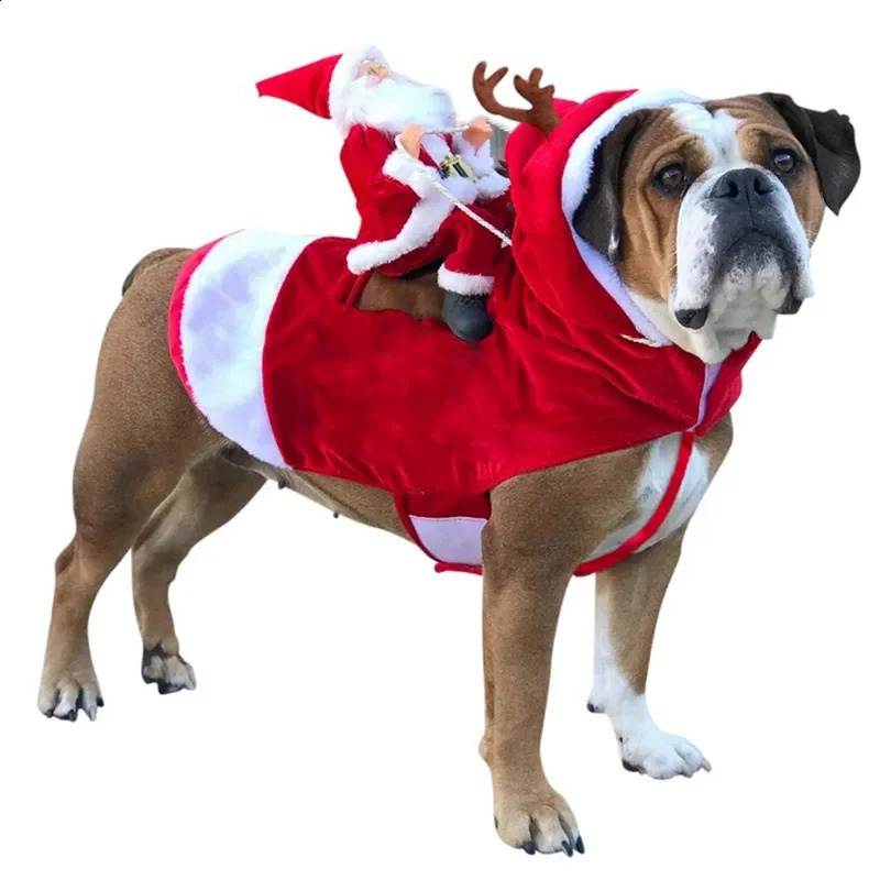 Hundkläder husdjur julkläder jultomten som rider på en hjortjacka kappa husdjur jul hundkläder kostymer för stor hund liten hund 231110