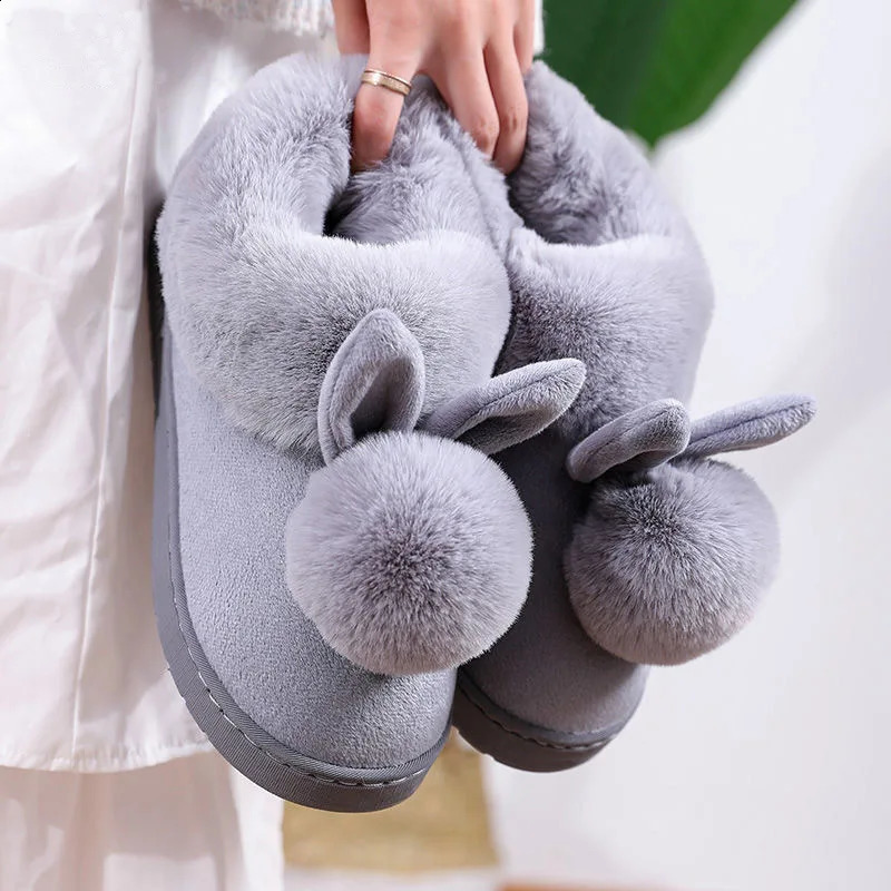 Slippers Fluffy House Shoes Women Girls Winter Warm Slippers Cute Rabbit Ears Female Furry Plush Slippers Indoor Casual Ladies Snow Boots 231109