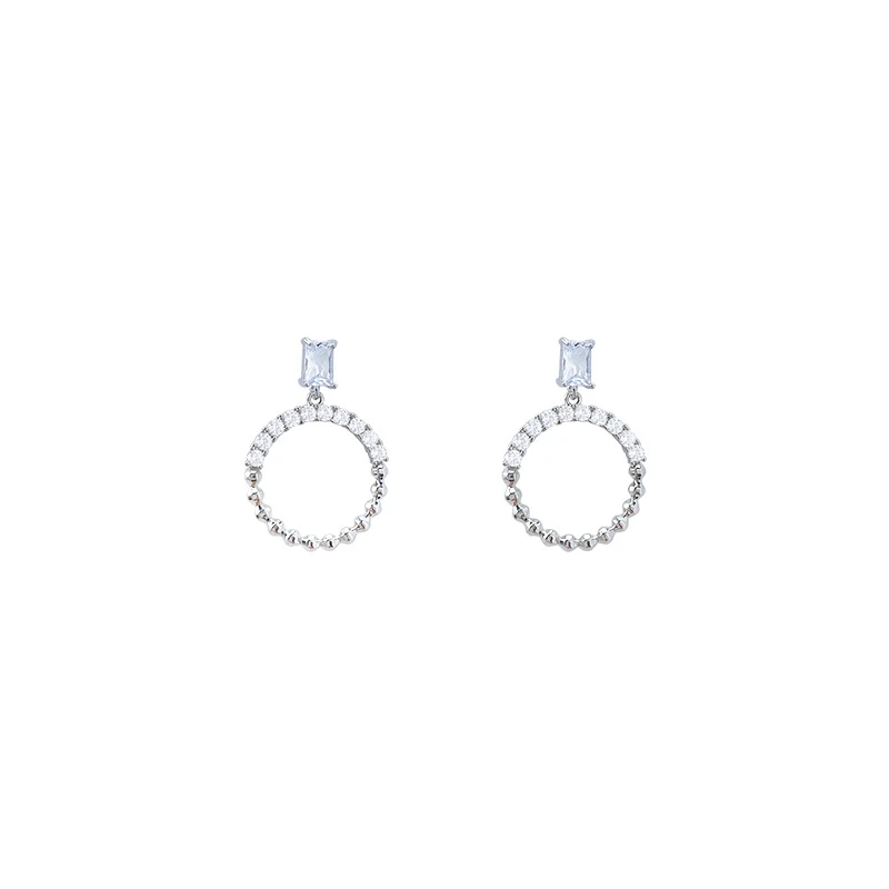 Dangle & Chandelier Delicate Simple Fashion Round Circle Earrings With Shinning Rhinestones Korean Style