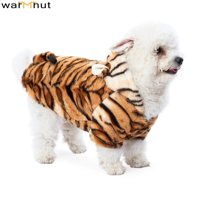 Vestuário para cães WarmHut Engraçado Cão Tigre Trajes Pet Halloween Natal Cosplay Vestido Animais de Estimação Cat Costume Animal Fleece Hoodie Roupas Quentes Roupas 231110