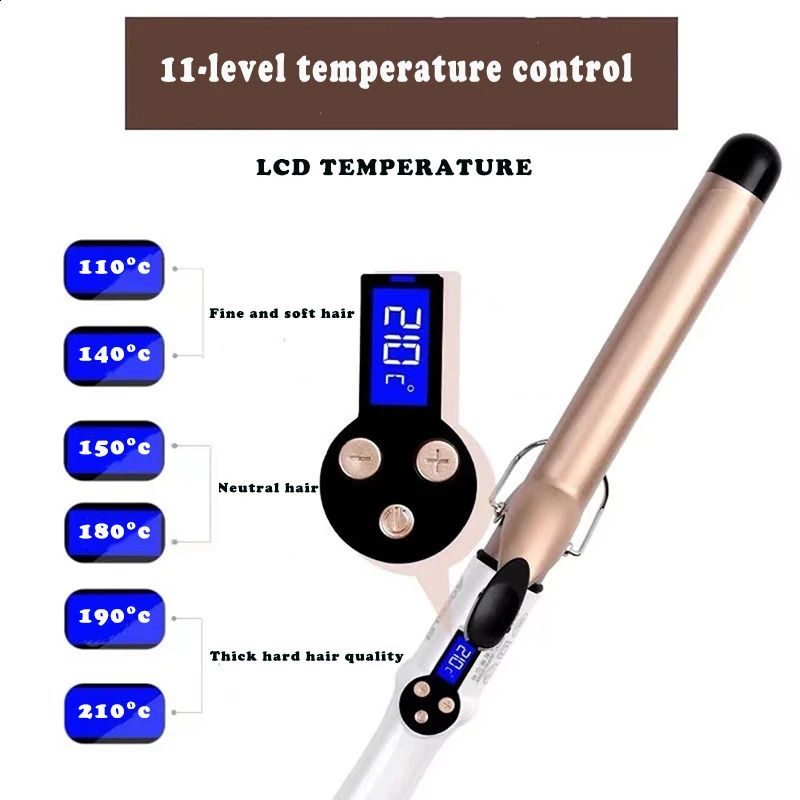 Impostazione della temperatura del ferro arricciacapelli Arricciacapelli elettrico Arricciacapelli lungo Bacchetta 9-38mm Ferro arricciacapelli professionale Schermo LCD 231102