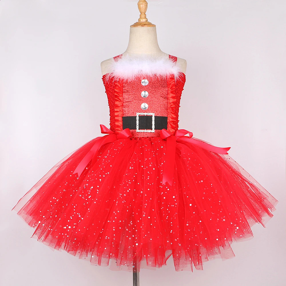 Girl's Dresses Sparkly Christmas Elf Tutu Dress for Girls Santa Claus Costumes for Kids Birthday Halloween Outfit Children Xmas Holiday Clothes 231109