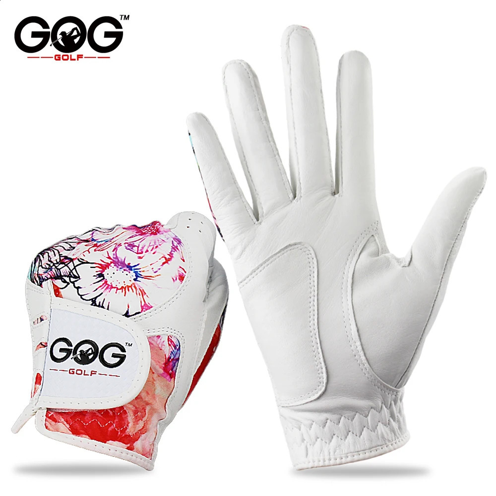 Gants de sport Belles fleurs colorées Golf pour femmes dame filles en cuir véritable peau de mouton Sporting mode Gant gauche droite e 231109