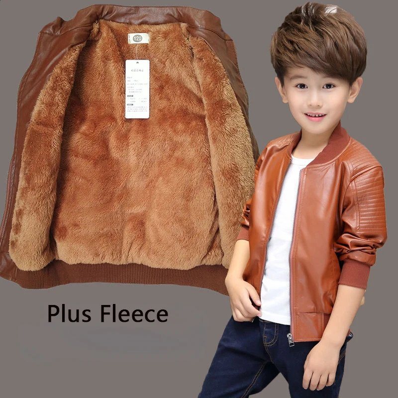 Coat Boys Thick Coats Autumn Winter Fashion Big Children's Plus Velvet Warming Cotton PU Leather Jacket For 2-14Y Kids Outerwear 231110