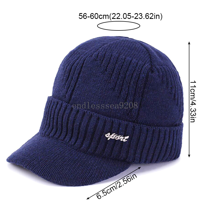 Chapeau tricoté doublé polaire coupe-vent pour hommes, casquette de Baseball épaisse avec bord, unisexe, hiver doux, garde au chaud, mode couleur unie, chapeau d'extérieur