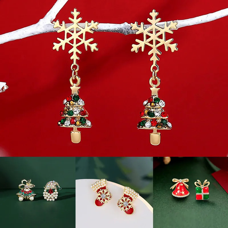 Stud Christmas Earrings Bow Red Bell Drop Earring Asymmetry Party Ear Jewelry Lovely Year Xmas Gifts for Women Girls 231110