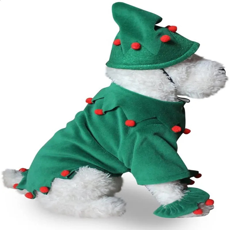 Vêtements pour chiens Vêtements de chien de Noël Costume d'elfe vert avec chapeau Costume de Noël pour chat Ensemble Cosplay Vêtements pour animaux de compagnie Chihuahua Vêtements chauds Manches 231110