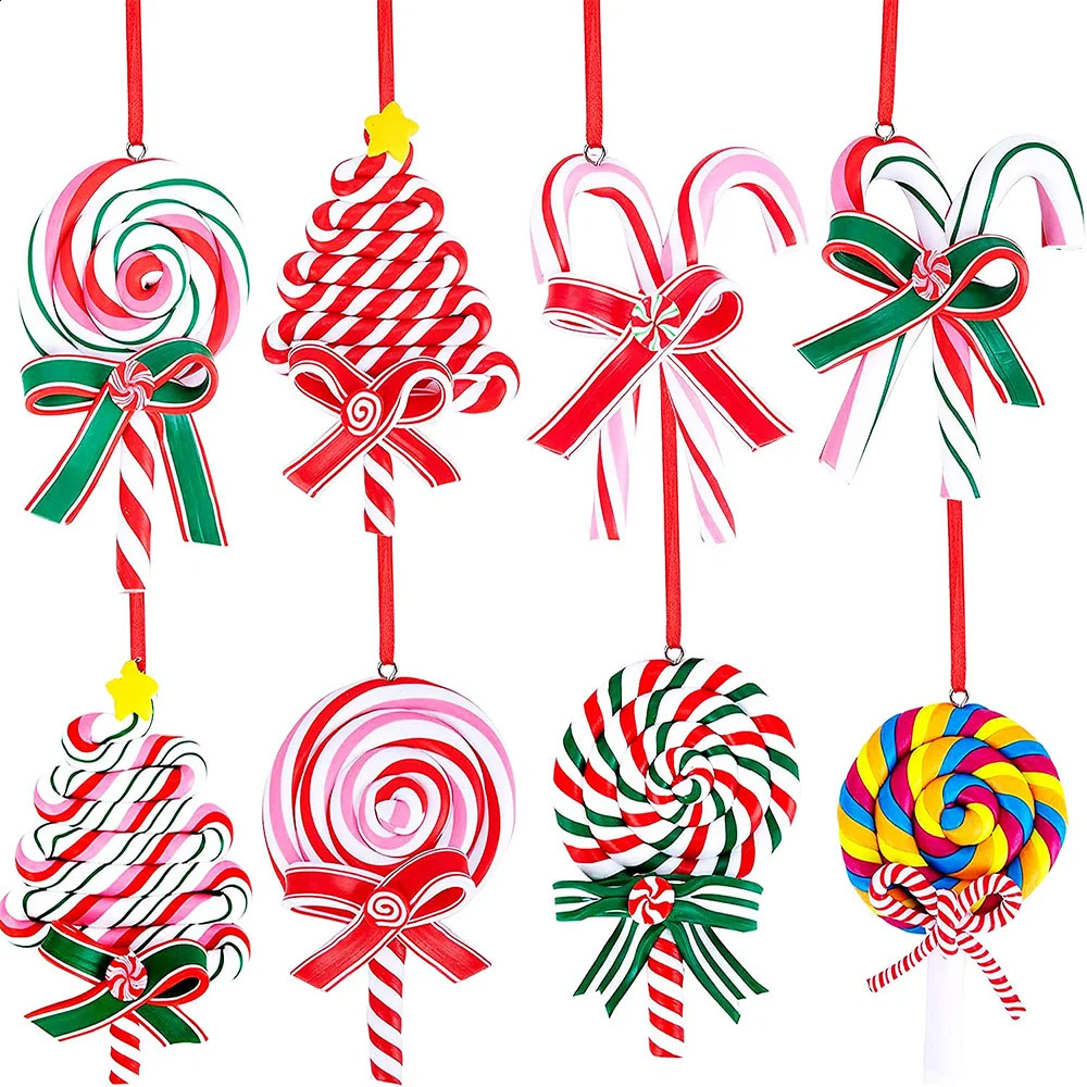 Christmas Decorations Lollipop Ornaments Candies Polymer Clay Ornament Candy Cane Hanging Xmas Tree Decoration 231109