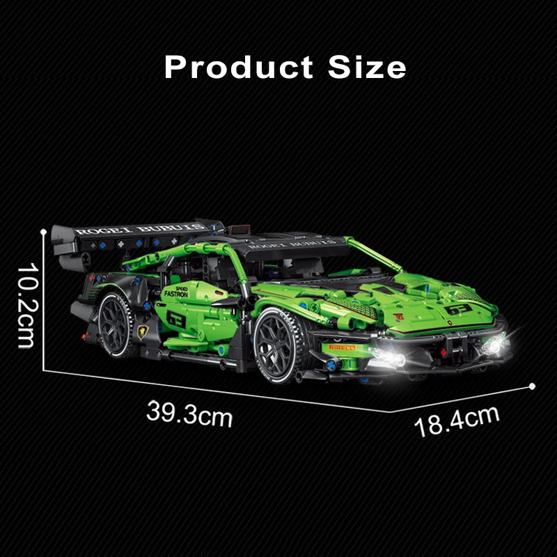 Modello pressofuso Tecnico Verde Super Speed Lamborghinised Sport Car Building Blocks Famoso veicolo assemblare giocattoli in mattoni adulti 231109