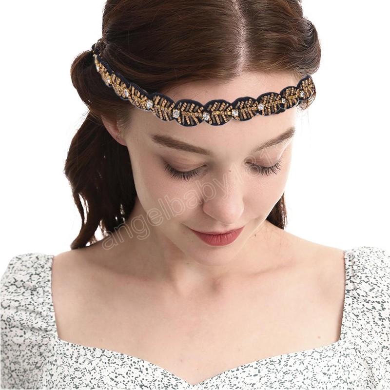 Diy Pearl Pärled Hårband Rhinestone Elastic Hair Band Bohemian Headwear Women Ethnic Vinatge Headband Hårtillbehör