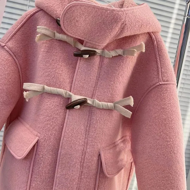 Coat Baby Girls' Lamb Wool 2023 Autumn Winter Plush Fashion Horn Buckle Long Hooded Solid Loose Korean Single Breasted 512 Yrs 231109