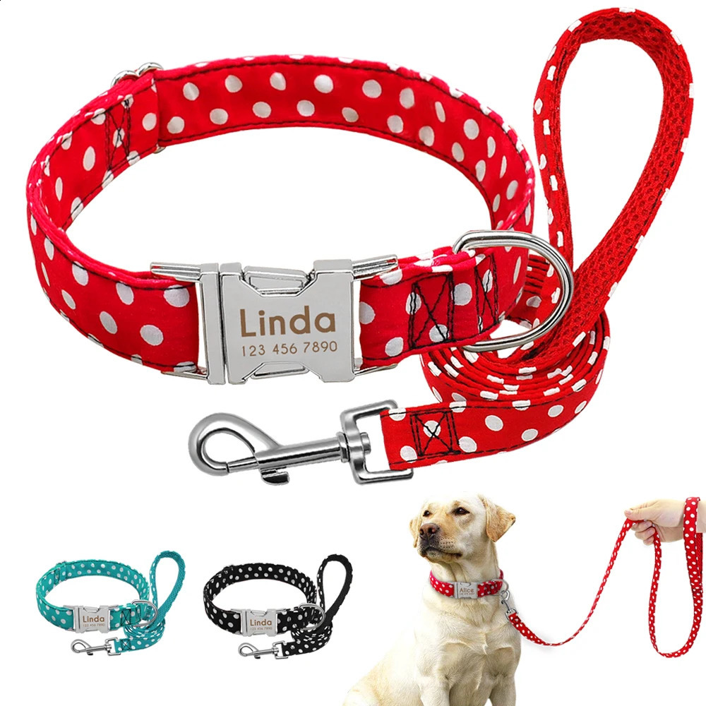 Coleiras para cães Trelas Coleira e trela personalizadas para cães Conjunto de coleiras de nylon reflexivas para animais de estimação Etiqueta de identificação gravada com trela para cães pequenos e grandes Pitbull 231110