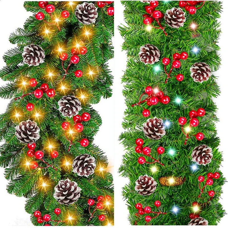 Dekorative Blumenkränze, 27 m, Weihnachts-LED-Rattan-Girlande, grün, künstlicher Weihnachtsbaum, Banner, Dekorationskranz 231109