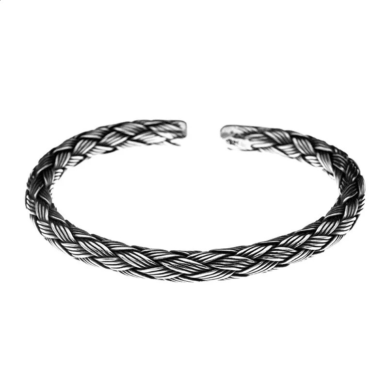 Bangle Handmade Viking Jóias Sterling Silver 925 Bangle Mens Trançado Pulseira Vintage Punk Rock Estilo 231109