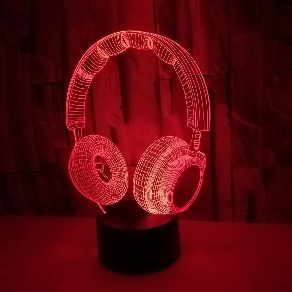 LED Rave Toy 3D DJヘッドフォンヘッドセットナイトライトLEDタッチスイッチ装飾テーブルデスクおもちゃのおもちゃの誕生日プレゼント231109のための光学幻想ランプ